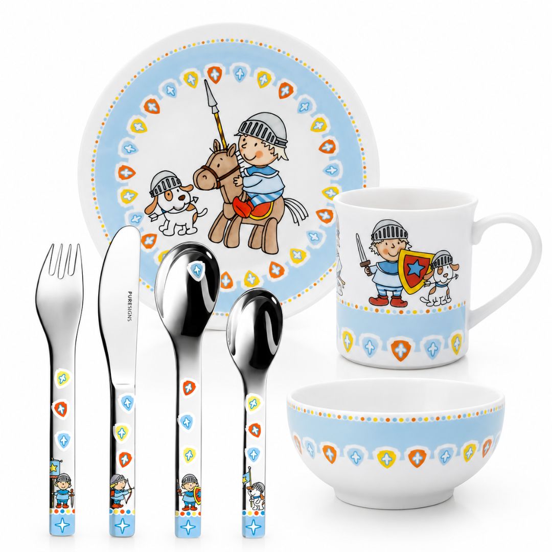 Set Vajilla y Cubiertos Infantiles Miko Caballero · 7 Piezas