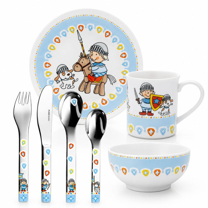 Set Vajilla y Cubiertos Infantiles Miko Caballero · 7 Piezas