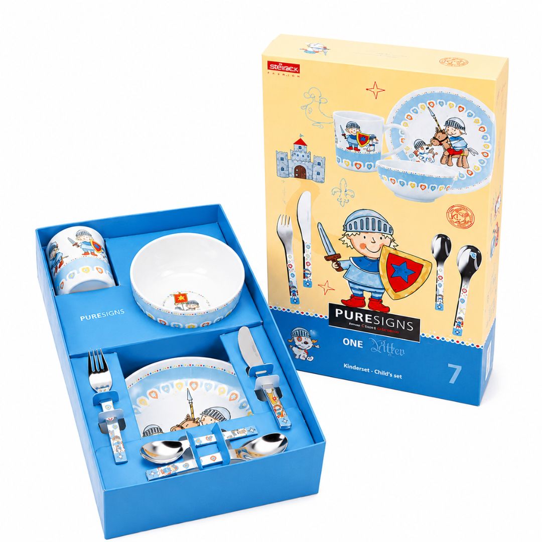 Set Vajilla y Cubiertos Infantiles Miko Caballero · 7 Piezas