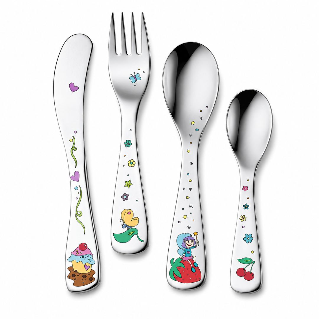 Set de Cubiertos Infantiles Princesa con Osito – Acero Inoxidable 4 Piezas