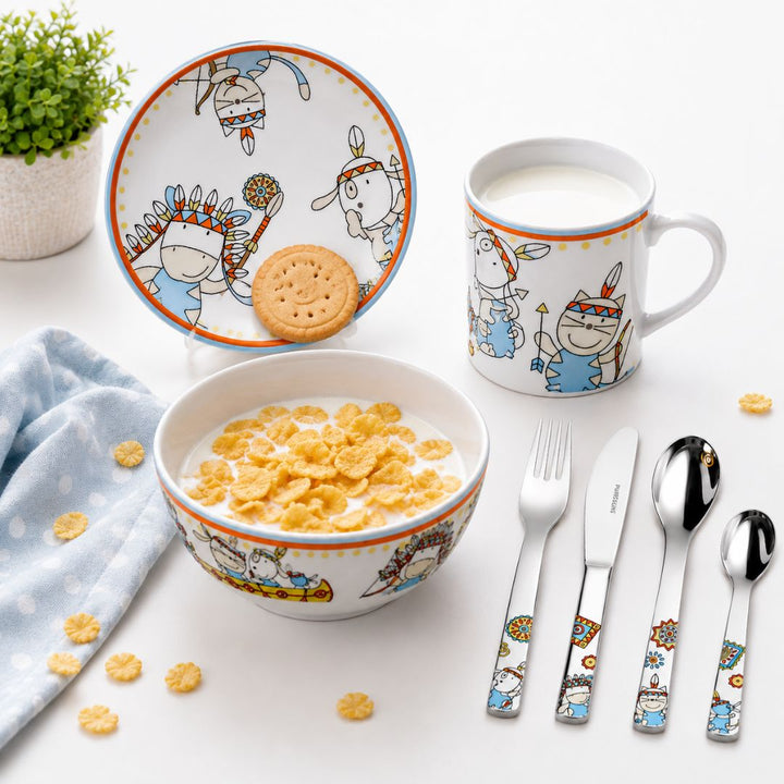 Set de Regalo Infantil Miko Indio · Vajilla y Cubiertos 7 Piezas