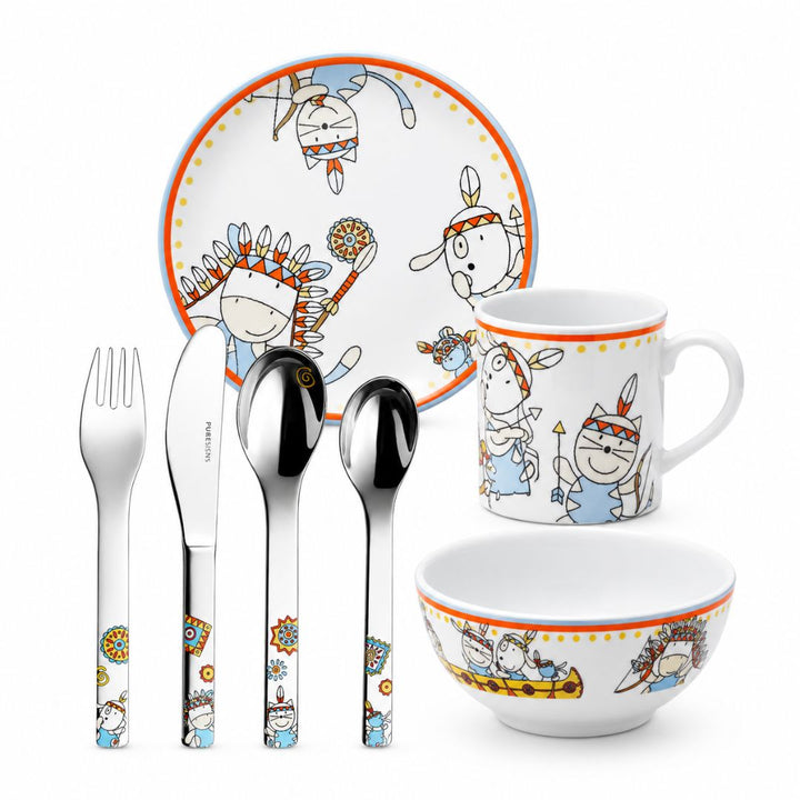 Set de Regalo Infantil Miko Indio · Vajilla y Cubiertos 7 Piezas