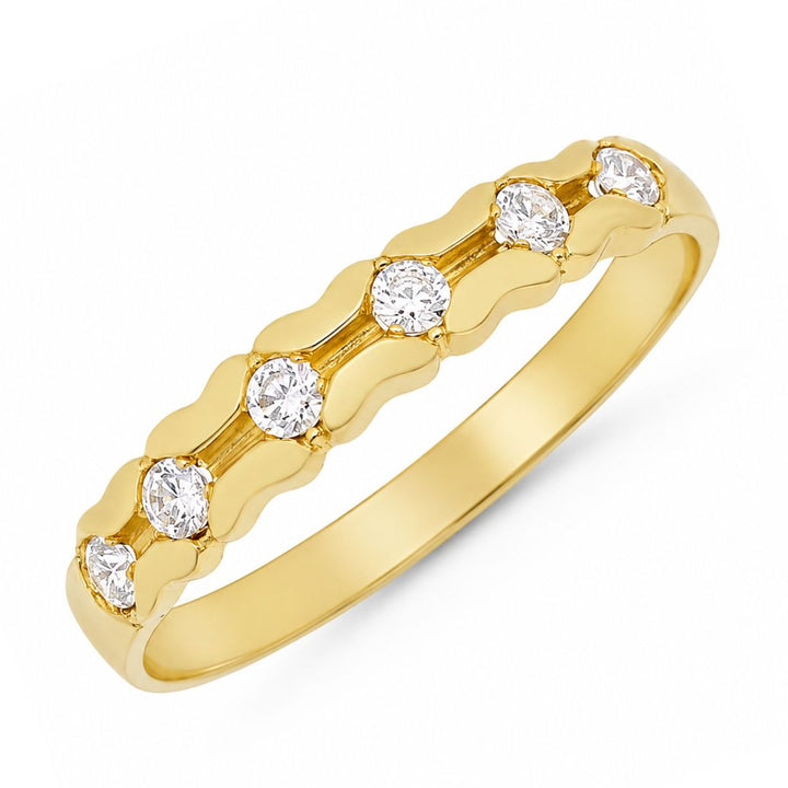 Sortija de Oro 18K Ondulada con Circonitas Blancas