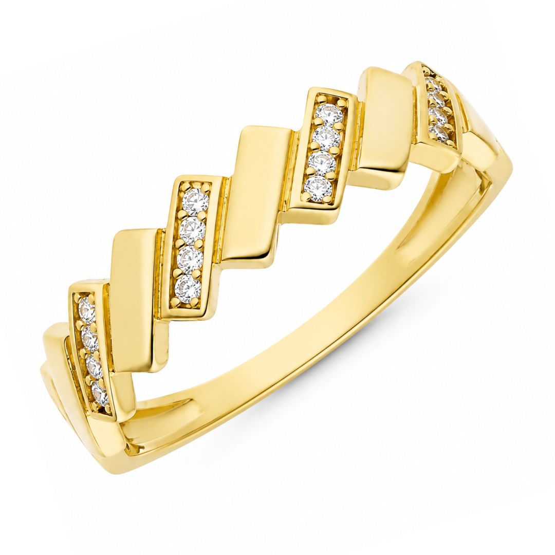 Sortija de Oro 18K Zigzag con Circonitas