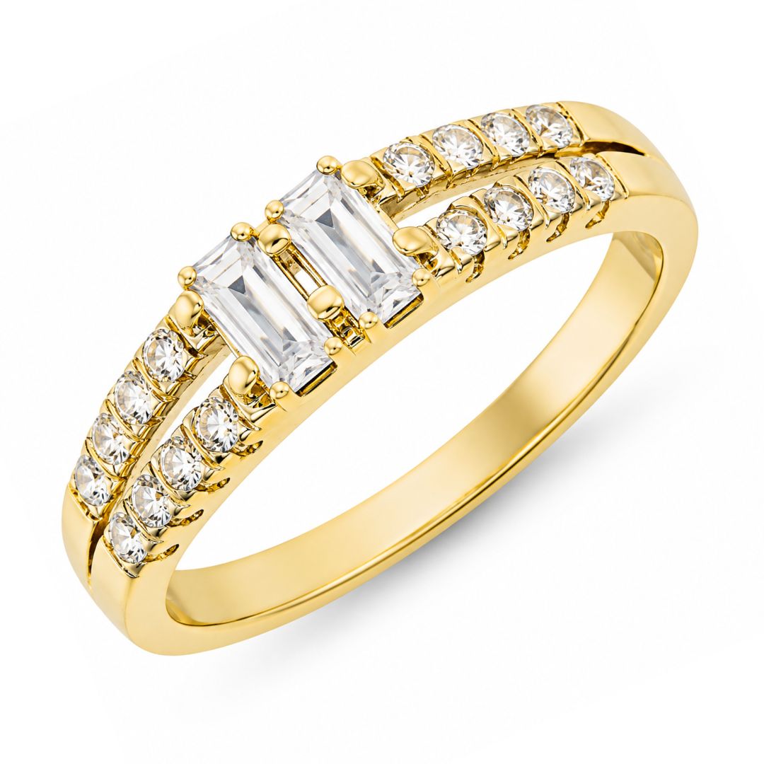 Sortija de Oro 18K con Doble Circonita Rectangular