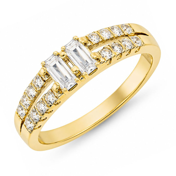 Sortija de Oro 18K con Doble Circonita Rectangular
