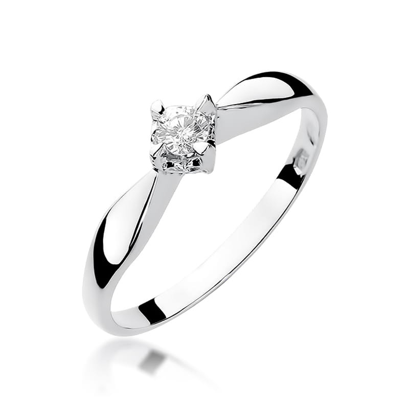 Anillo Solitario Oro Blanco 14K con Diamante Natural 0,12 ct