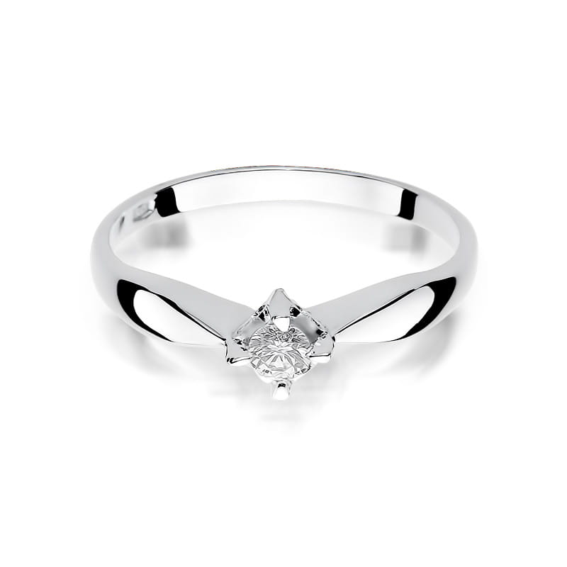 Anillo Solitario Oro Blanco 14K con Diamante Natural 0,12 ct