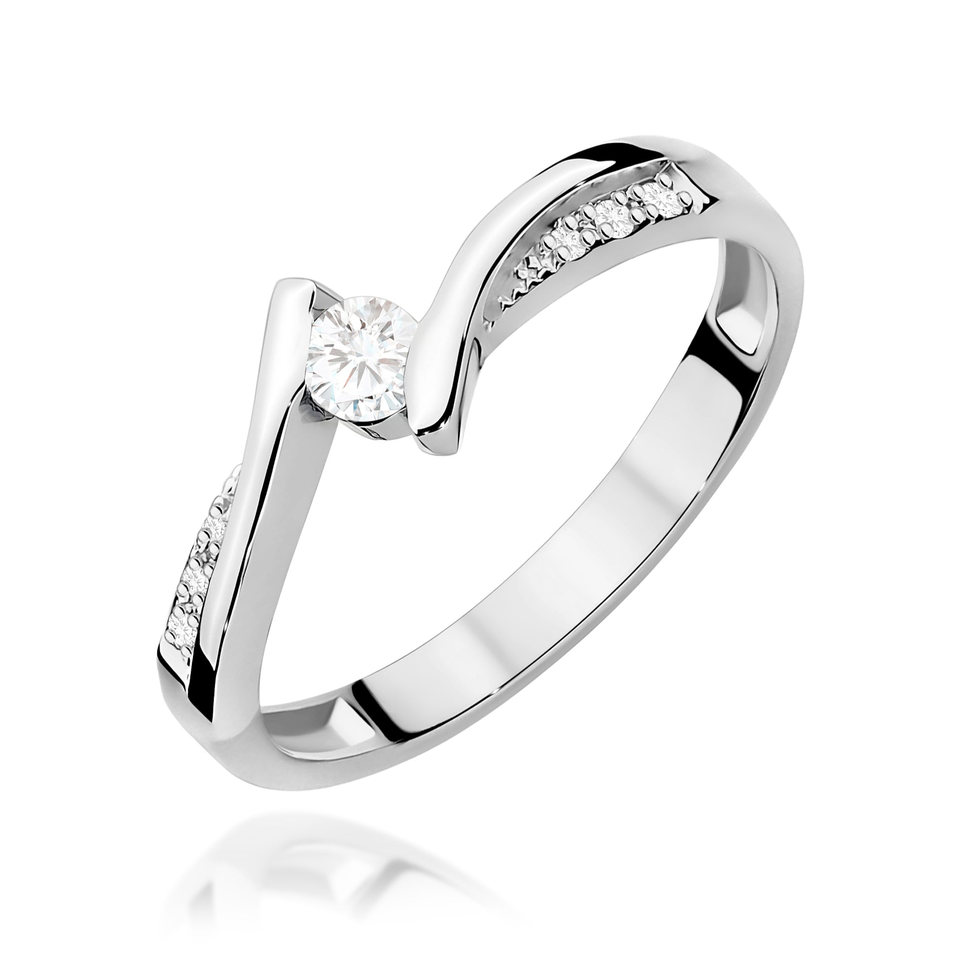 Anillo de Compromiso Oro Blanco 14K con Diamante 0,13 ct