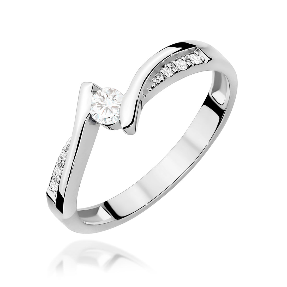 Anillo de Compromiso Oro Blanco 14K con Diamante 0,13 ct