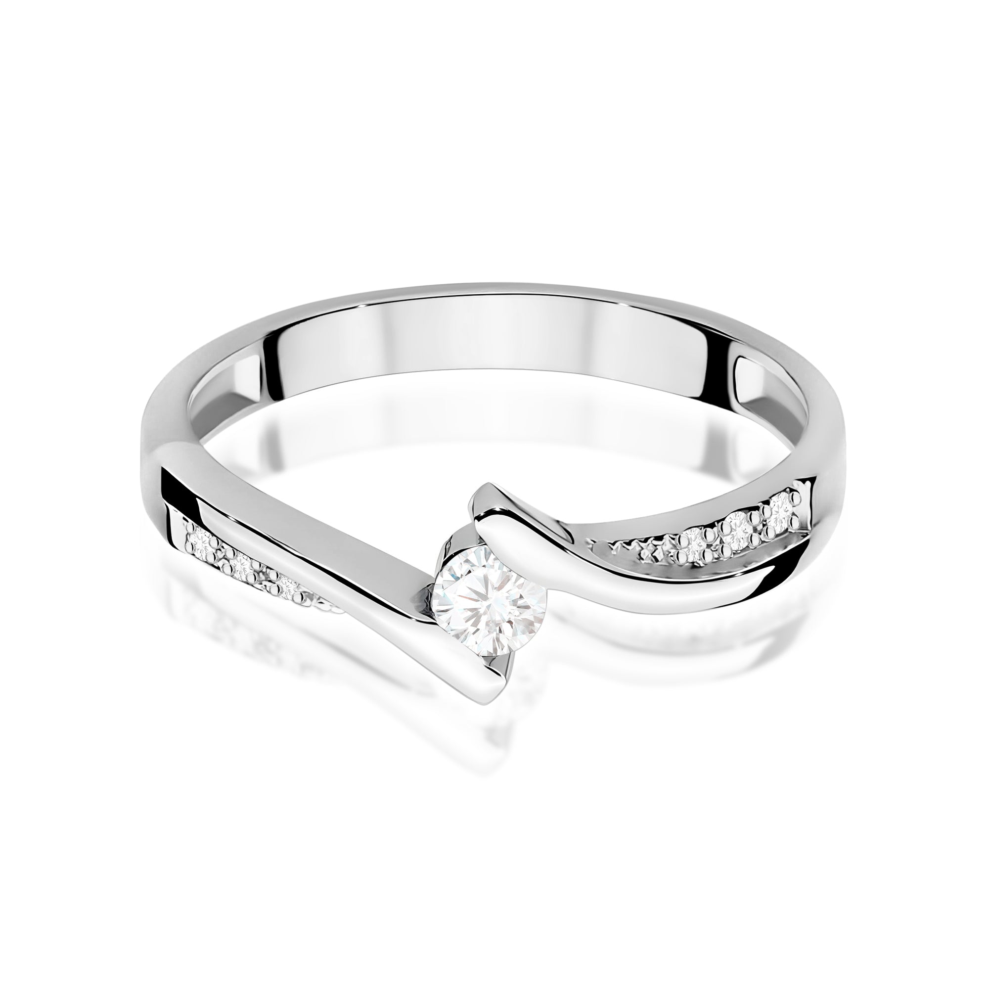 Anillo de Compromiso Oro Blanco 14K con Diamante 0,13 ct