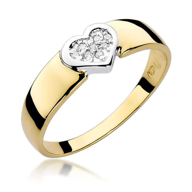 Anillo Corazón Oro Amarillo 14K con Diamantes Naturales 0,04 ct
