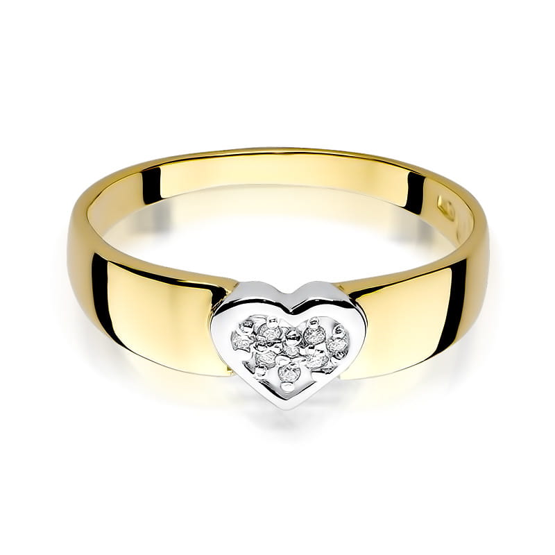 Anillo Corazón Oro Amarillo 14K con Diamantes Naturales 0,04 ct