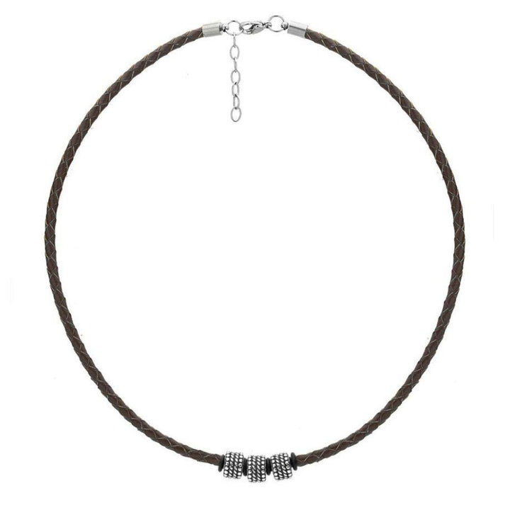 Collar corto trenzado de cuero natural negro para hombre