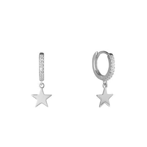 Pendientes de plata aro con forma de estrella plateados con circonitas blancas