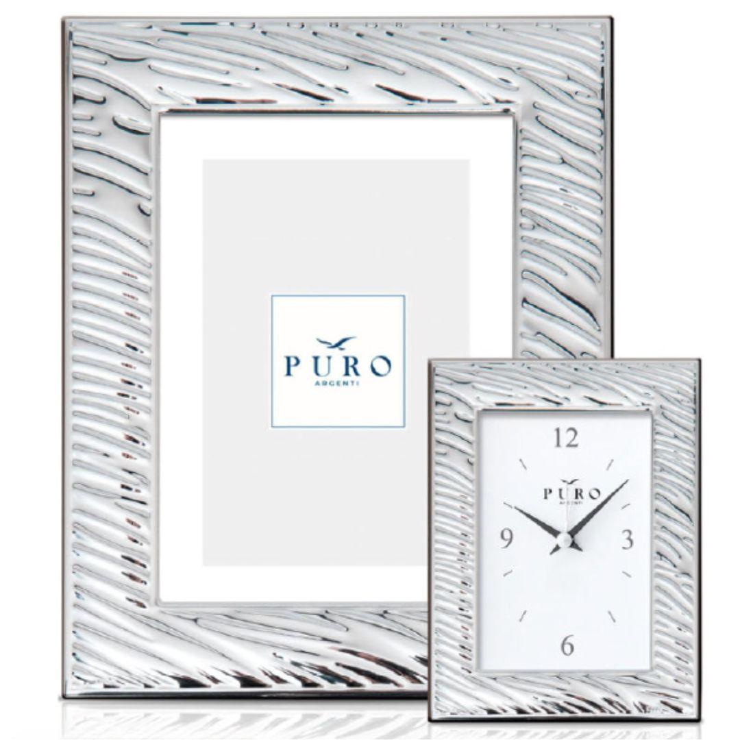 Reloj de Sobremesa en Plata Laminada 1ª Ley - Función Despertador y Base de Madera Oscura, Regalo Elegante