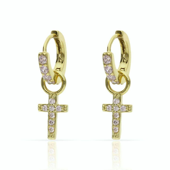 Aros con colgante CRUZ plata bañada en oro