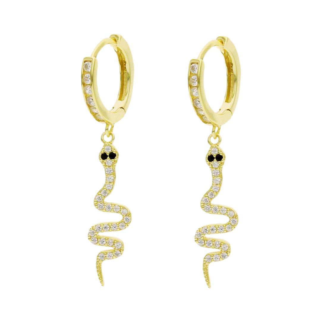 Aros pequeño con colgante SERPIENTE plata bañada en oro