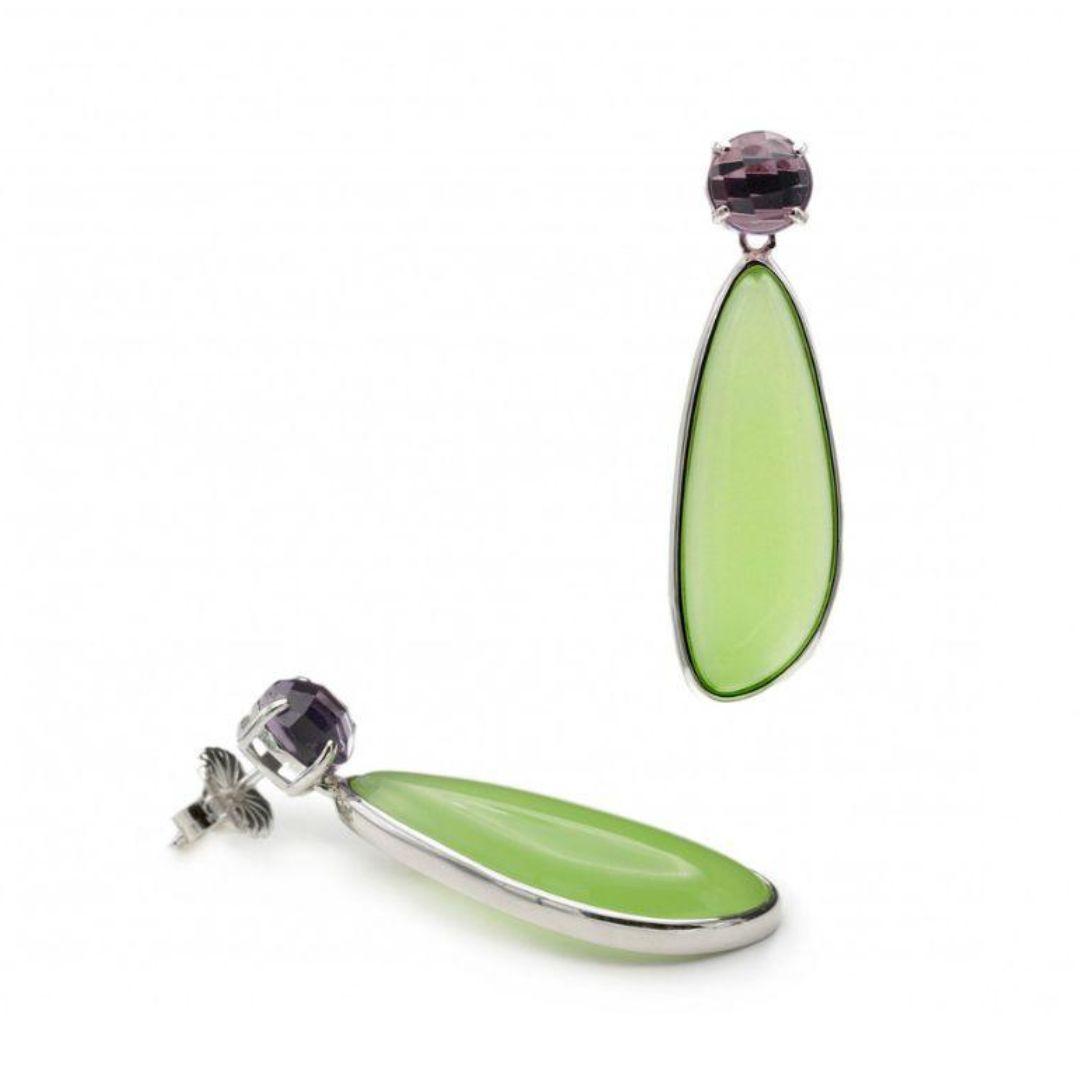 Pendientes Largos Verdes en Plata de Ley
