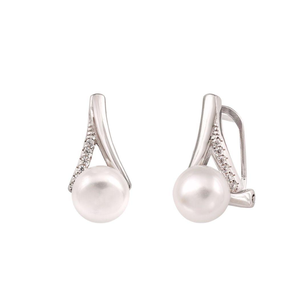 Pendientes de plata TU Y YO perlas con circonitas cierre omega