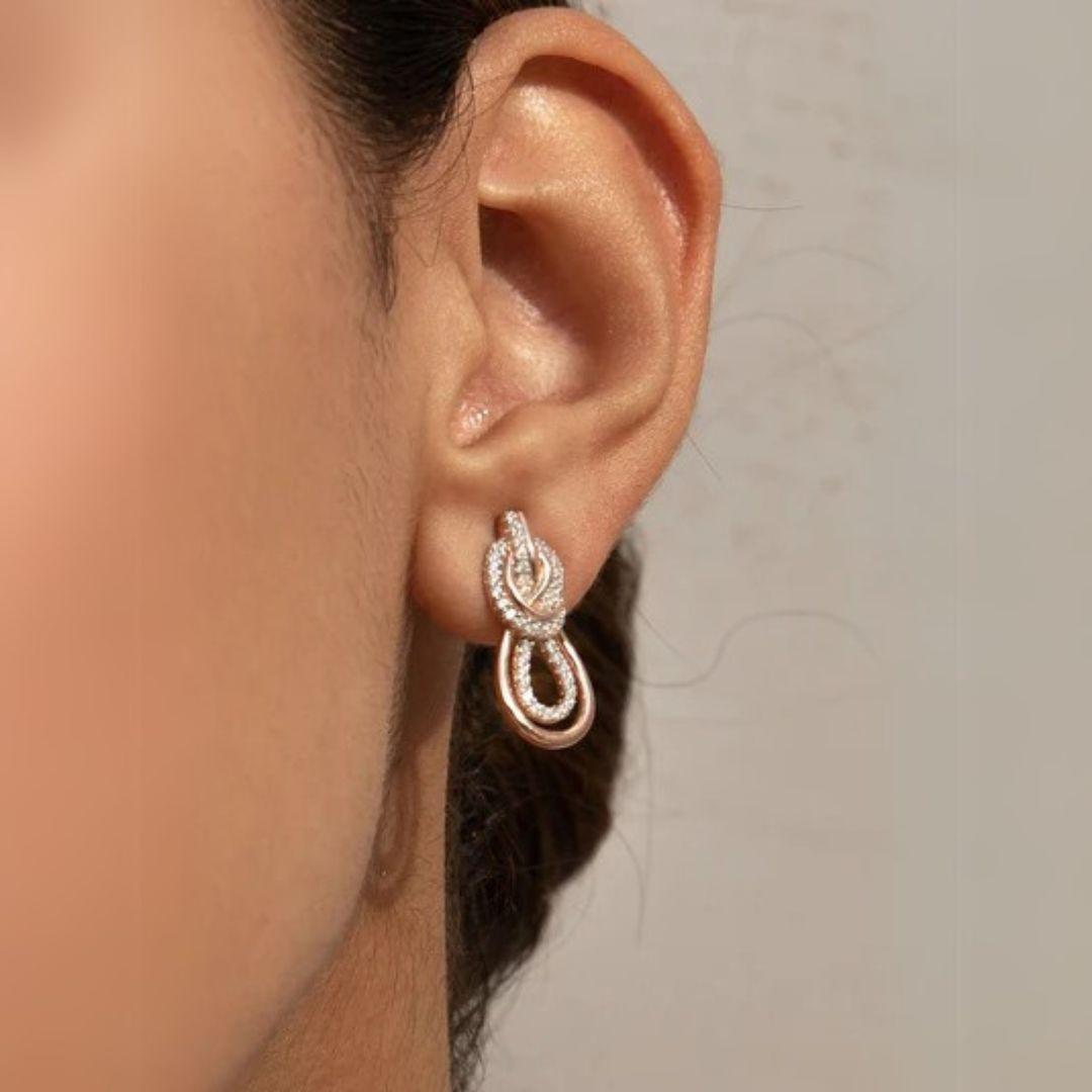 Pendientes "nudo rosa" de plata bicolor