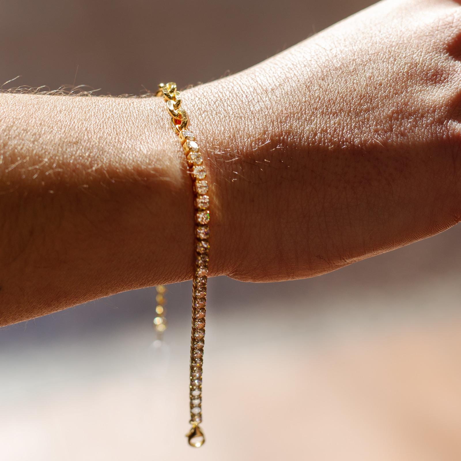 Pulsera Rivière de Plata de Ley 925 con Circonitas Blancas Bañada en Oro