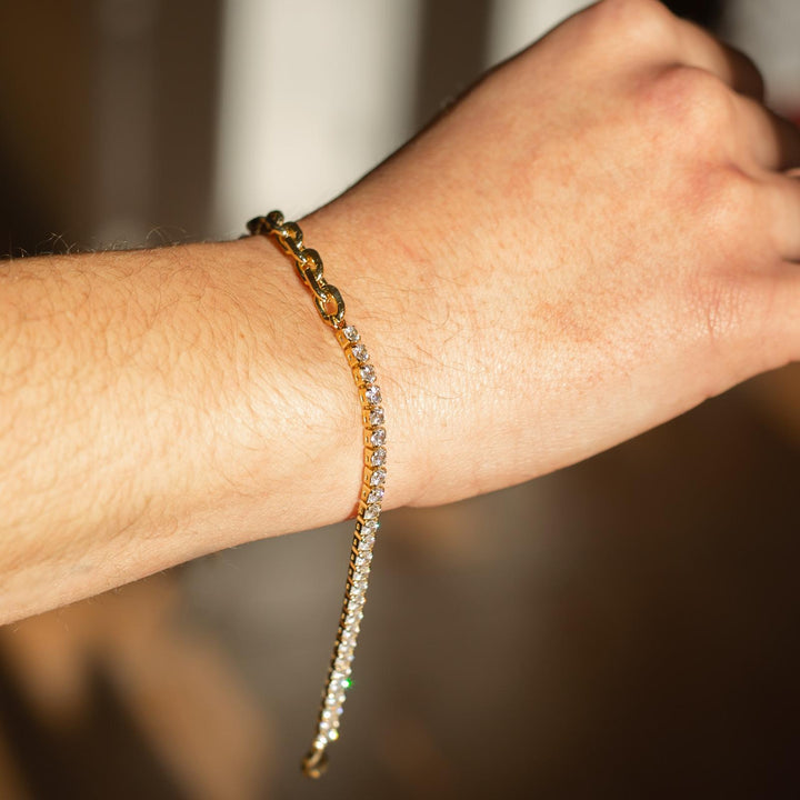Pulsera Rivière de Plata de Ley 925 con Circonitas Blancas Bañada en Oro