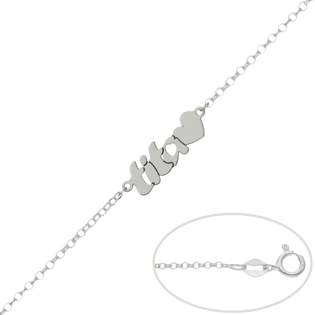 Pulsera personalizada de plata nombre y corazón TITA