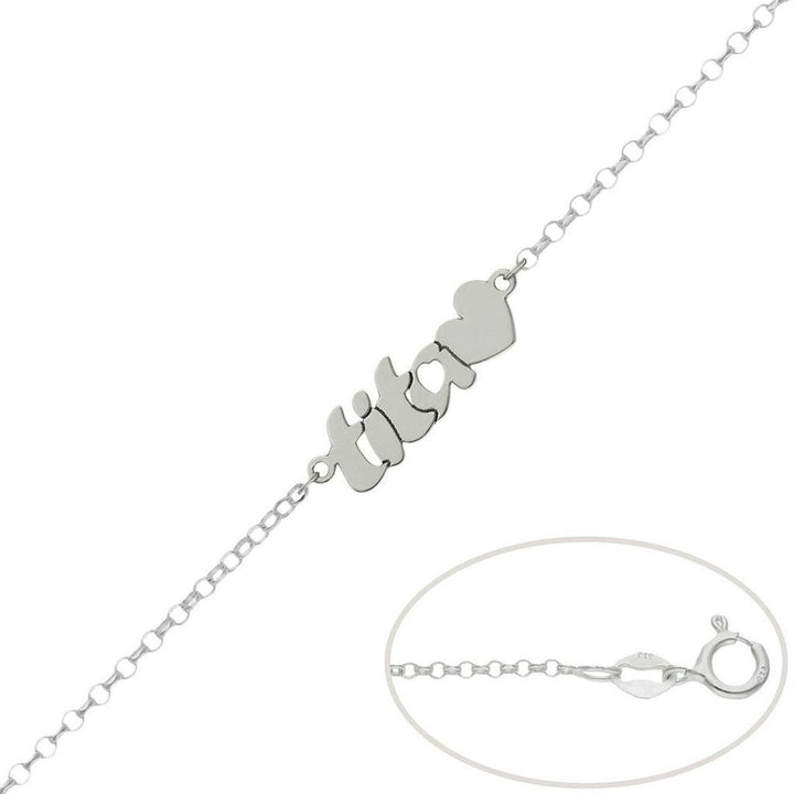 Pulsera personalizada de plata nombre y corazón TITA