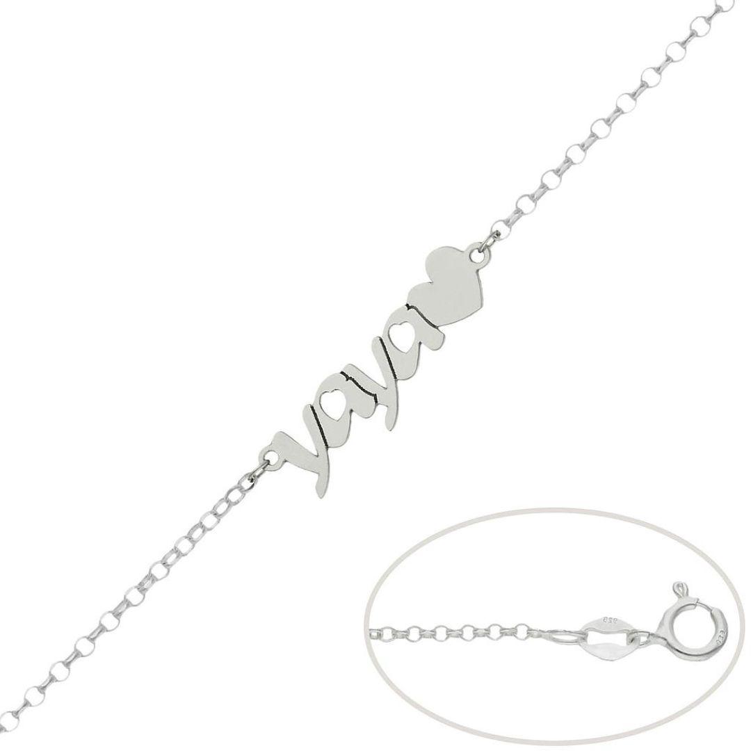 Pulsera personalizada de plata nombre y corazón YAYA